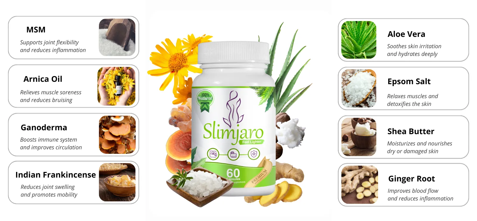 Colagem de ingredientes naturais do Slimjaro