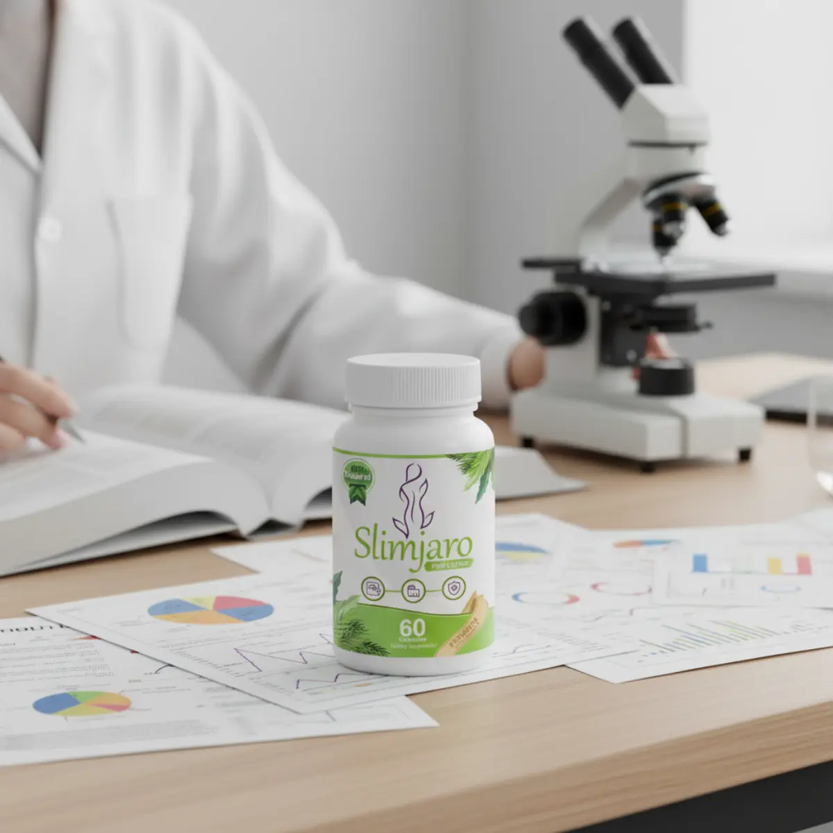 Cientista analisando a fórmula do Slimjaro